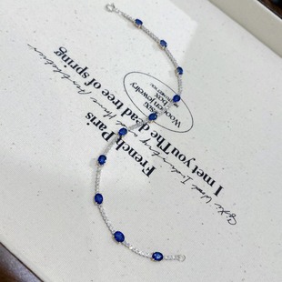 18K Gold Color Treasure Finished Oval Sapphire Bracelet Vivid Blue Color Thick S 3.0Ct D 0.35Ct