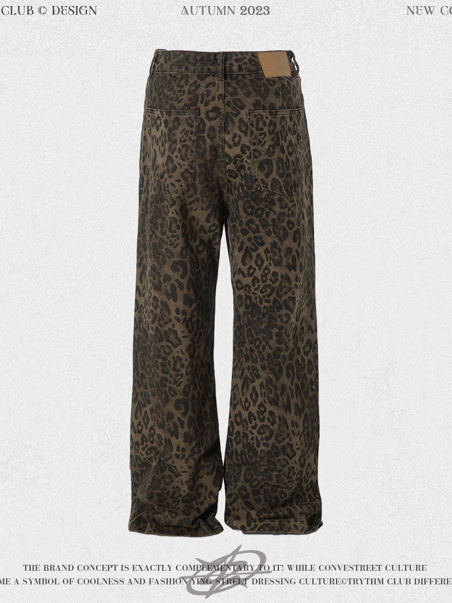 Pantalones Vaqueros de Trabajo Rectos para Hombre de Algodón con Estampado de Leopardo para Uso Casual
