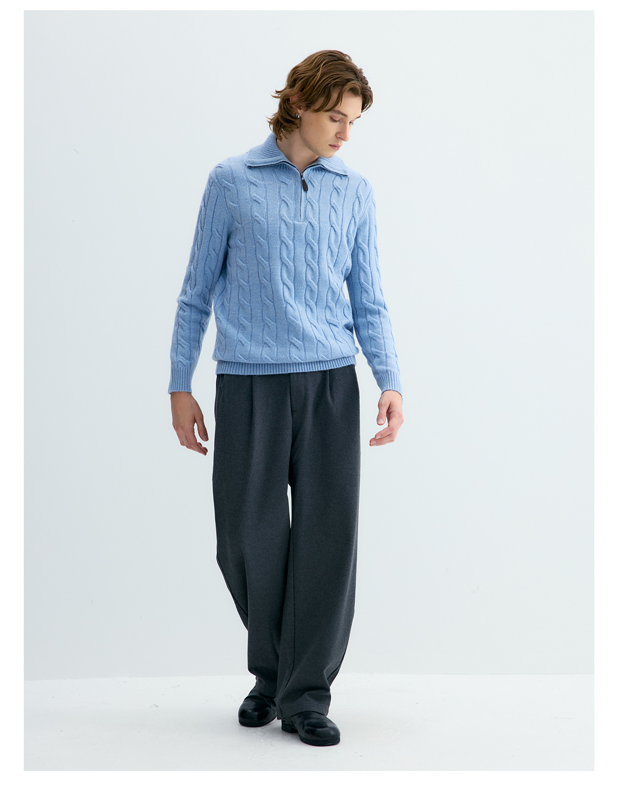 UNF 530g Cable-Knit Half-Zip Polo Sweater