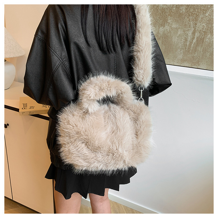 951g Weight Zipper Closure Type Single Shoulder Strap, Top Handle Strap Type Shoulder Bag, Handbag Bags Type Daily Occasion Plush Material Solid Color Pattern Autumn&Winter Season Women's Gender Vintage Style Style Square Shape Medium Size Women's Medium Plush Solid Color Vintage Style Square Zipper Shoulder Bag Handbag 5