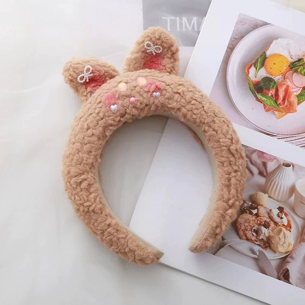 Khaki beaded rabbit ear headband FG58-04