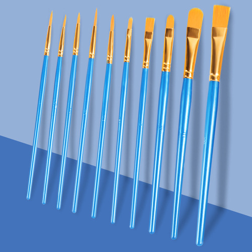 Cross-border hot sale 10 pieces plastic blue oil paint brush set children's painting watercolor hand-painted art oil painting brush