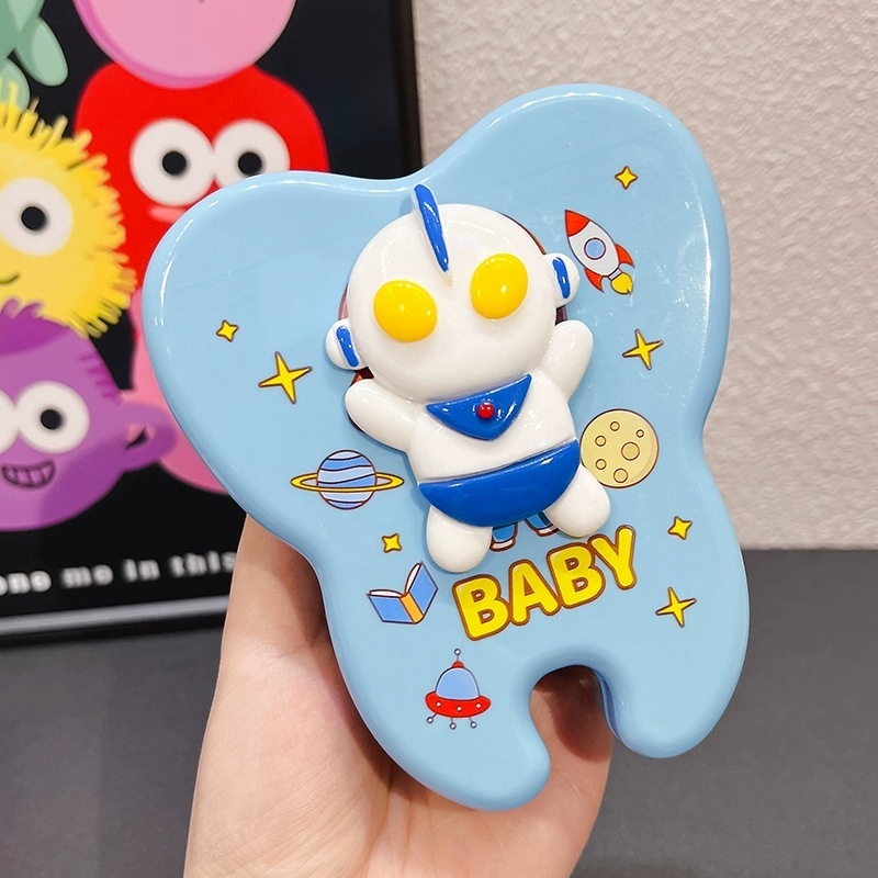 乳歯収集ボックス、子供の歯の交換収納ボックス、見栄えの良いかわいい漫画の男の子と女の子の歯の収集収納ボックス|undefined