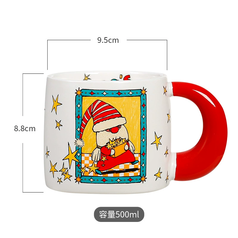 Christmas ceramic tea cup, capacious high quality handle, for beloved, Birthday gift