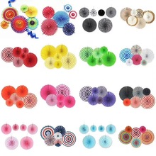 6个一套纸花扇 折纸扇花手工纸折花扇立体拉花生日派对装饰婚庆