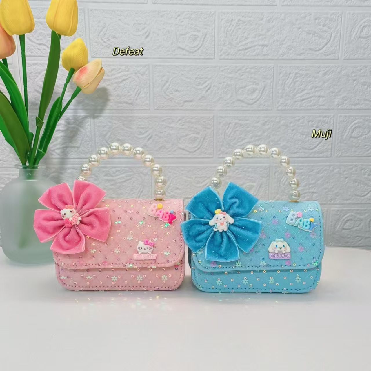 Bolsas de mano de perlas de arco, bolsas de dibujos animados, bolsas de niños, bolsas de cambio para niñas, bolsas de accesorios, bolsas de cadena, bolsas de sequillas