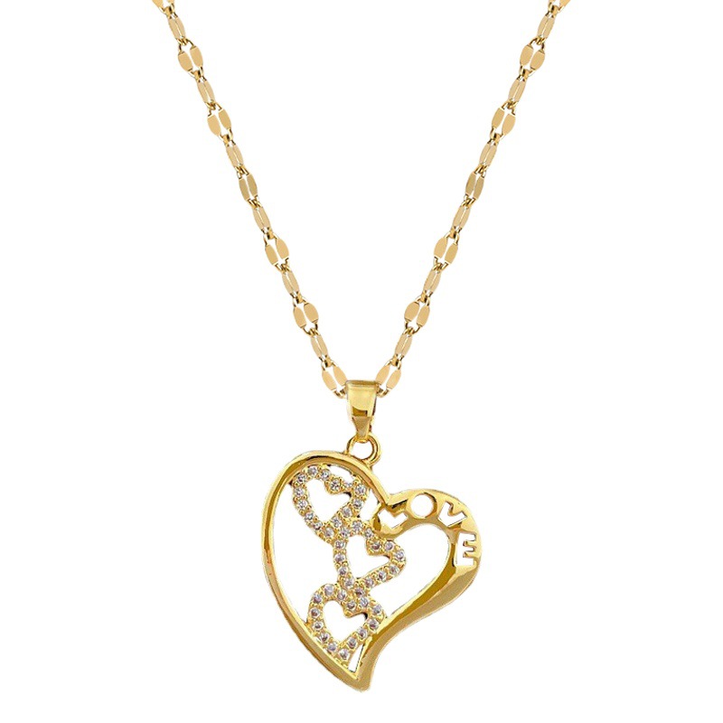 [Acero de titanio] cadena amor Luz de lujo transfronterizo banquete boda collar femenino neto rojo todo partido Cadena de clavícula Cadena de acero de titanio