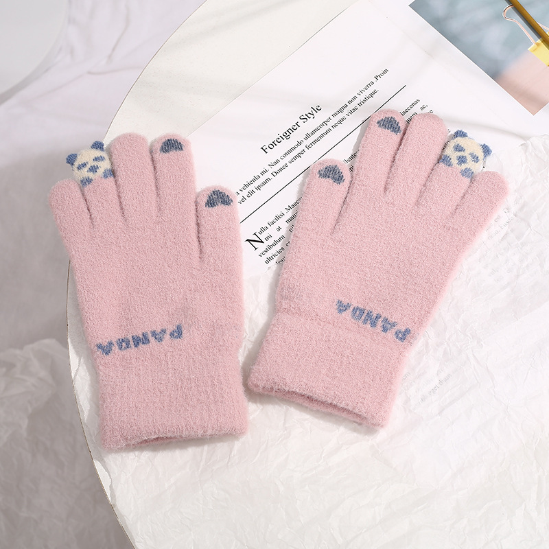 冬のぬいぐるみ手袋防寒ニット手袋卸売り秋冬女子かわいいタッチパネル学生自転車保温手袋|undefined
