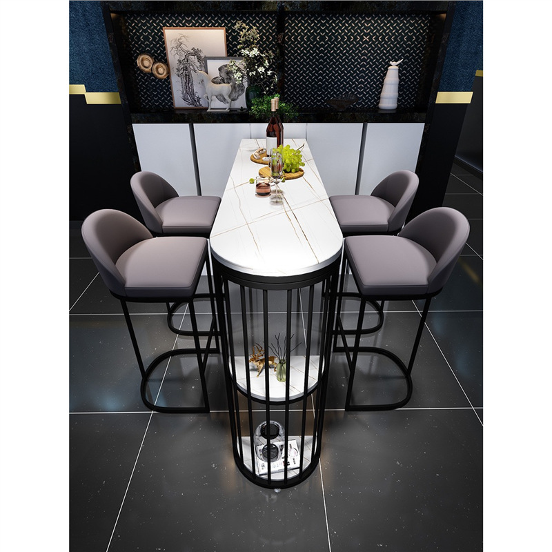 Nordic Style Stone Bar Table for Home Use, Simple Living Room Kitchen Table and Chairs, Light Luxury Family Partition Wall-Mounted Balcony High Table