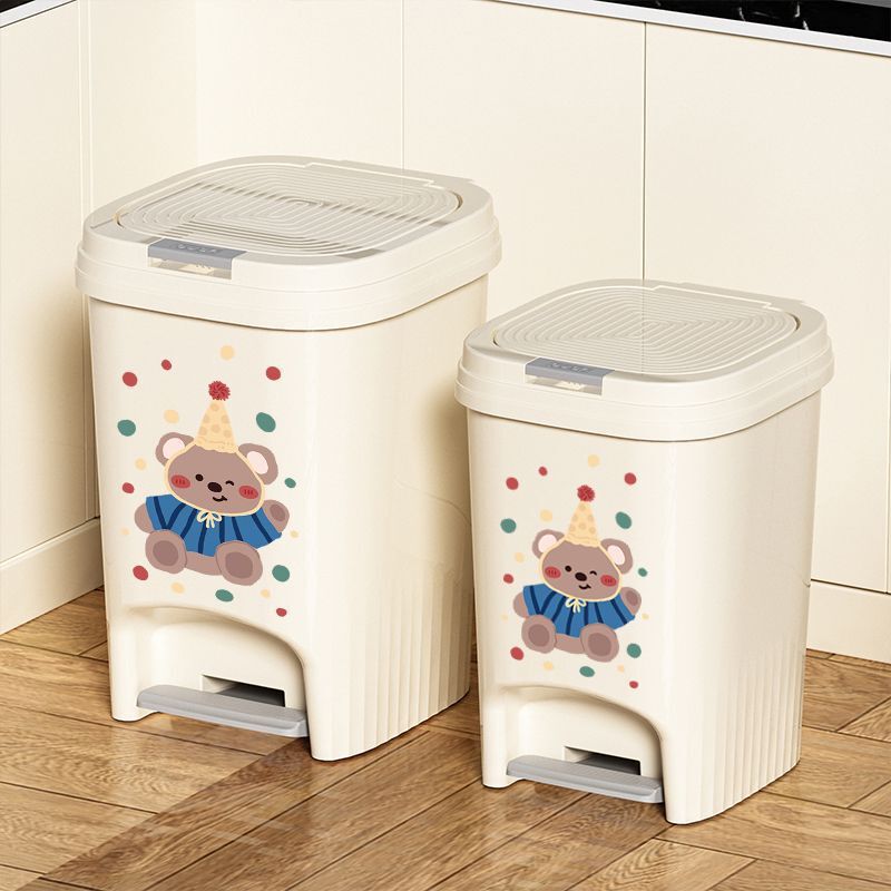 Toilet Trash Bin Pedal Bucket Large Capacity Cartoon Press Style Kitchen Printing Bedroom New Style Trash High Color Value
