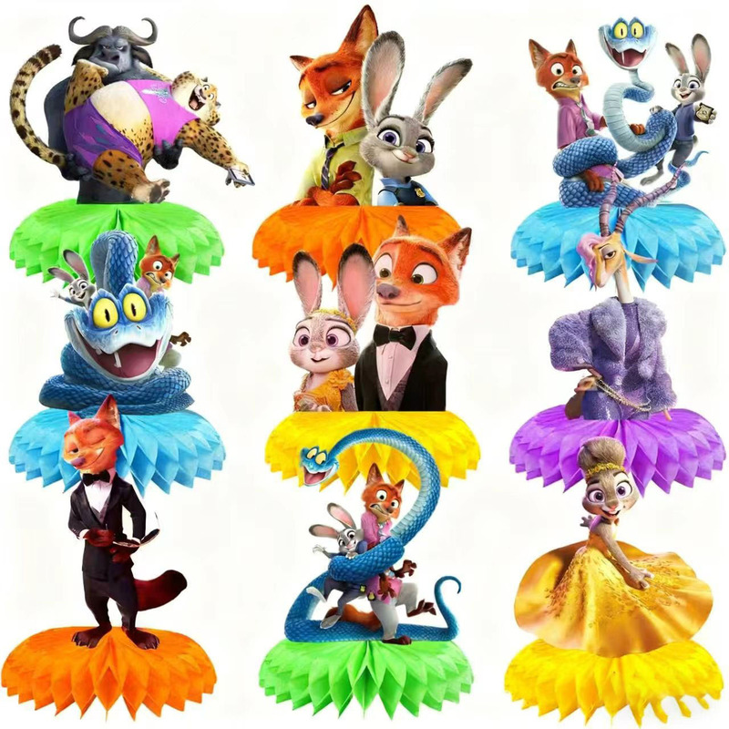 Zootopia 2 Honeycomb Ornaments Birthday Party Tabletop Decoration Dining Table Party Honeycomb Table Paper Honeycomb Bottom