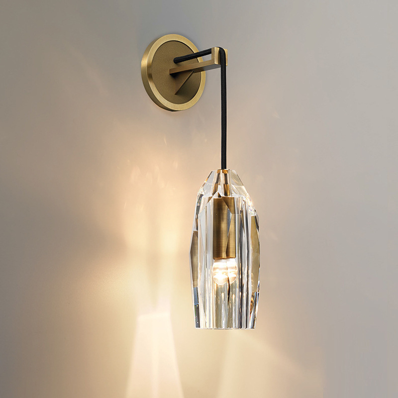 全铜后现代轻奢简约水晶壁灯港式创意客厅卧室卫生间床头壁灯