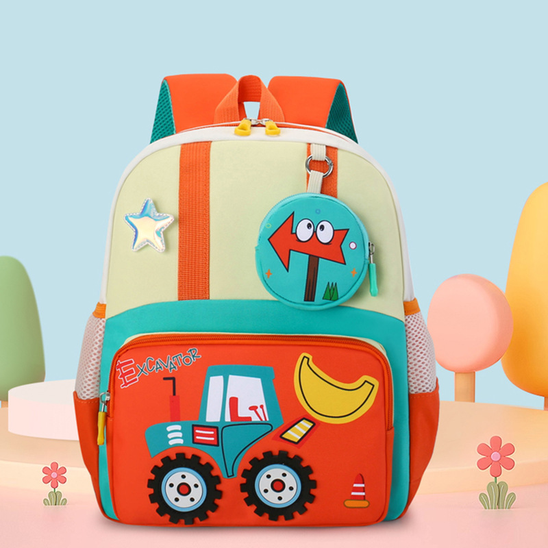 Mochila infantil transfronteriza de dibujos animados, coche de ingeniería, mochila transpirable para niños, mochila para niñas.
