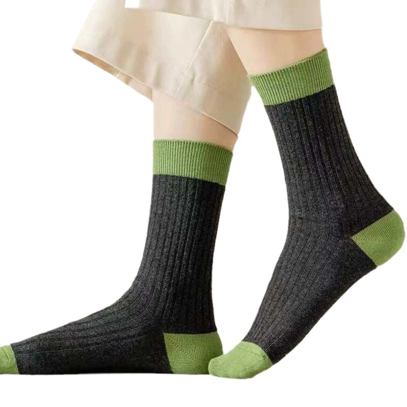Носки Zhuji, женские осенне-зимние, модные Универсальные высокие носки Mori до середины икры, женские носки контрастного цвета в японском колледже с ворсом