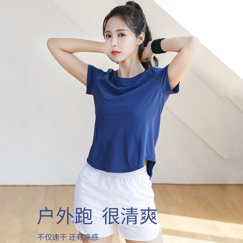 Verano delgado camiseta de secado rápido de manga media camiseta de yoga blanca corta de tendencia transpirable de manga corta fábrica de camiseta de carrera