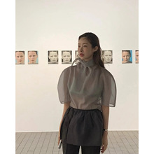 现 2025春夏季新款韩国设计师amo*ento车静媛欧根纱系绳半身裙