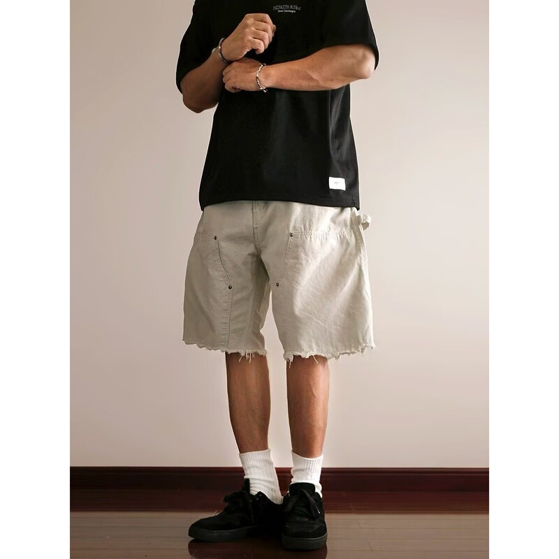 American Street Style Denim Shorts for Men, Loose Straight Five-Point Pants, Summer 2026 New Workwear Casual Mid-Length Pants for Men