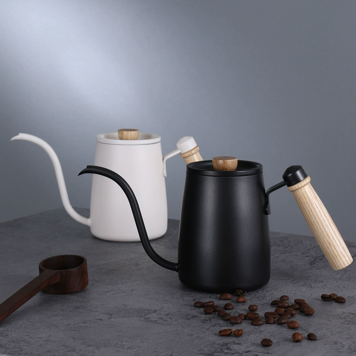 Ручной заварочный горшок из нержавеющей стали 304 600 мл капельный горшок с длинным горлышком с ручкой из цельного дерева горшок для ручного заваривания кофейник