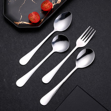 批发光柄叉勺1010圆勺汤勺激光logo 食堂餐具家用勺子不锈钢勺子