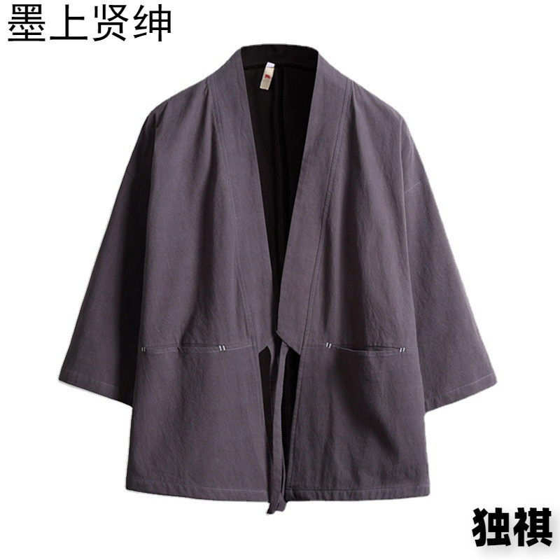 Comercio exterior verano nuevo estilo chino estilo Hanfu estilo japonés chaqueta de kimono para hombre chaqueta de manga de cinco puntos chaqueta de moda