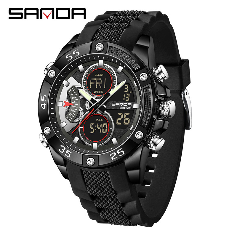 SANDA Sanda 5104 explosión de reloj de estudiante Reloj electrónico multifuncional Reloj deportivo a prueba de agua doble pantalla