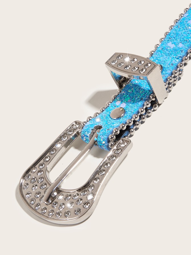 2024 New Fashion Versatile Water Diamond Willow Nail Silver Needle Button Thin Belt Women's Jeans Belt Dress Decoration Narrow Accessories_viptrois.com
