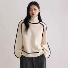 欧码跨境专供冬季条纹显瘦休闲宽松套头针织慵懒风毛衣女