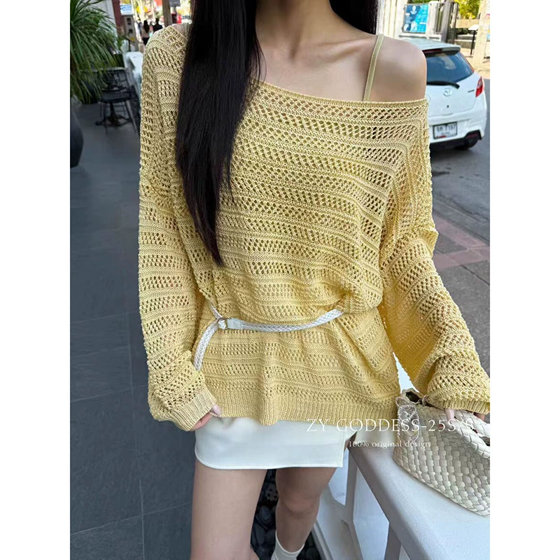 Корейский курортный ветер полые солнцезащитные рубашки с открытыми плечами