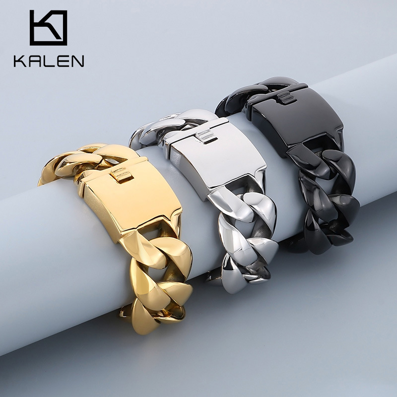 Joyas atmosféricas exageradas transfronterizas Hip Hop Rock europeo y americano 29mm Pulido redondo Pulido Cadena cubana Pulsera de acero de titanio para hombres