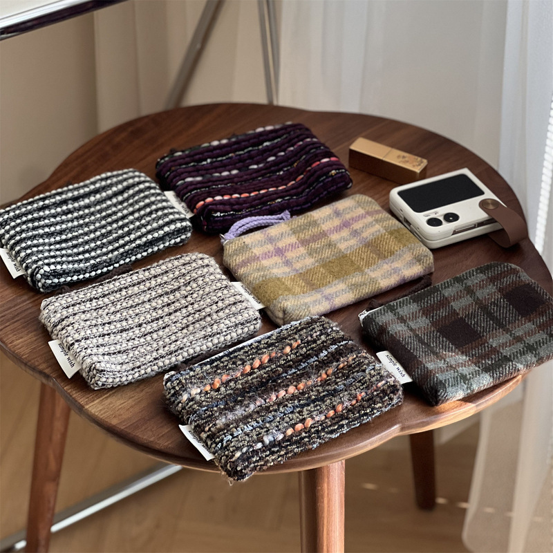 [Soohee Cloth Bag] Literary Retro Plaid Striped Coin Purse Mini Small Cloth Bag Lipstick Air Cushion Menstrual Bag