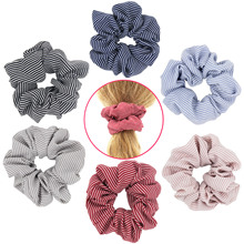 新款欧美流行布艺条纹头饰 雪纺细条纹高弹力女式发圈简约大肠圈