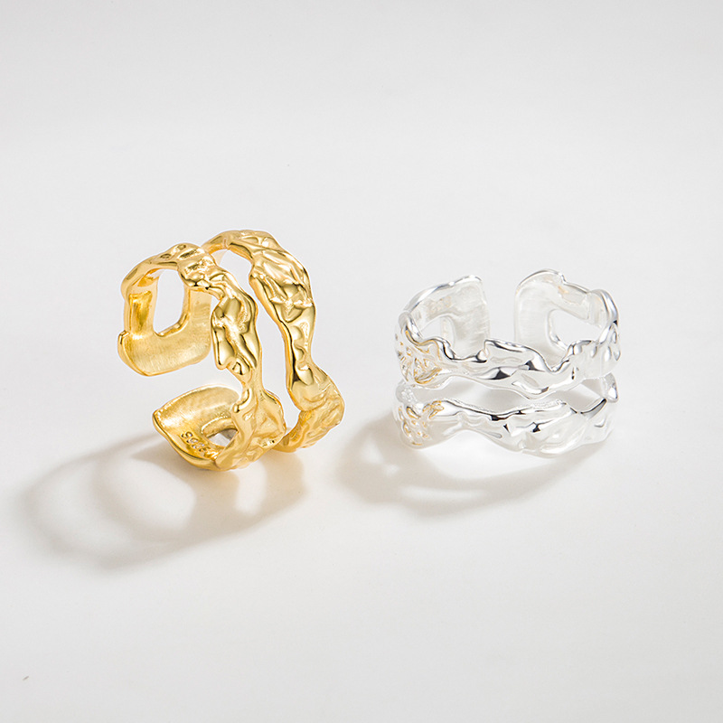 Korean simple personality retro double line S925 silver ring wholesale