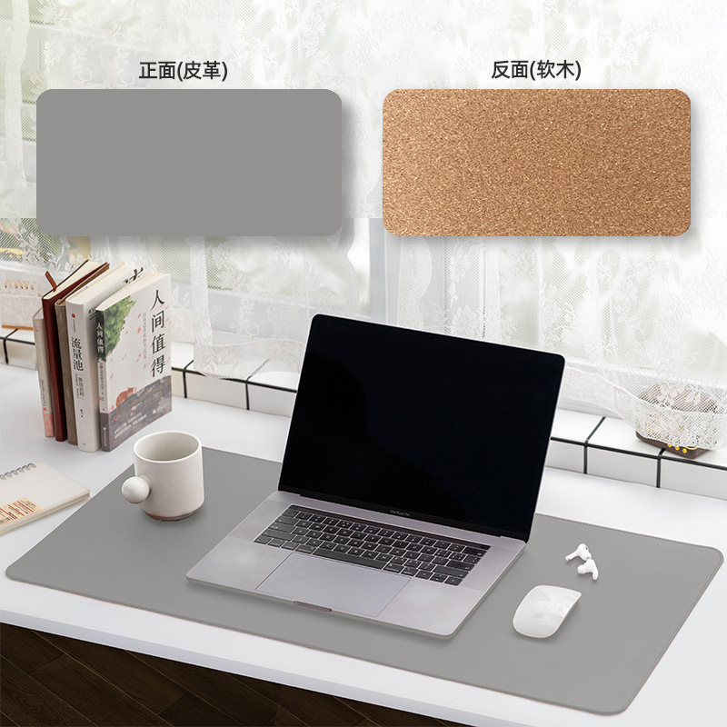 Alfombrilla de ratón de cuero de corcho, teclado de computadora de gran tamaño, alfombrilla de escritorio de oficina, patrón fijo, tapete de escritura para escritorio de estudiante LOGO