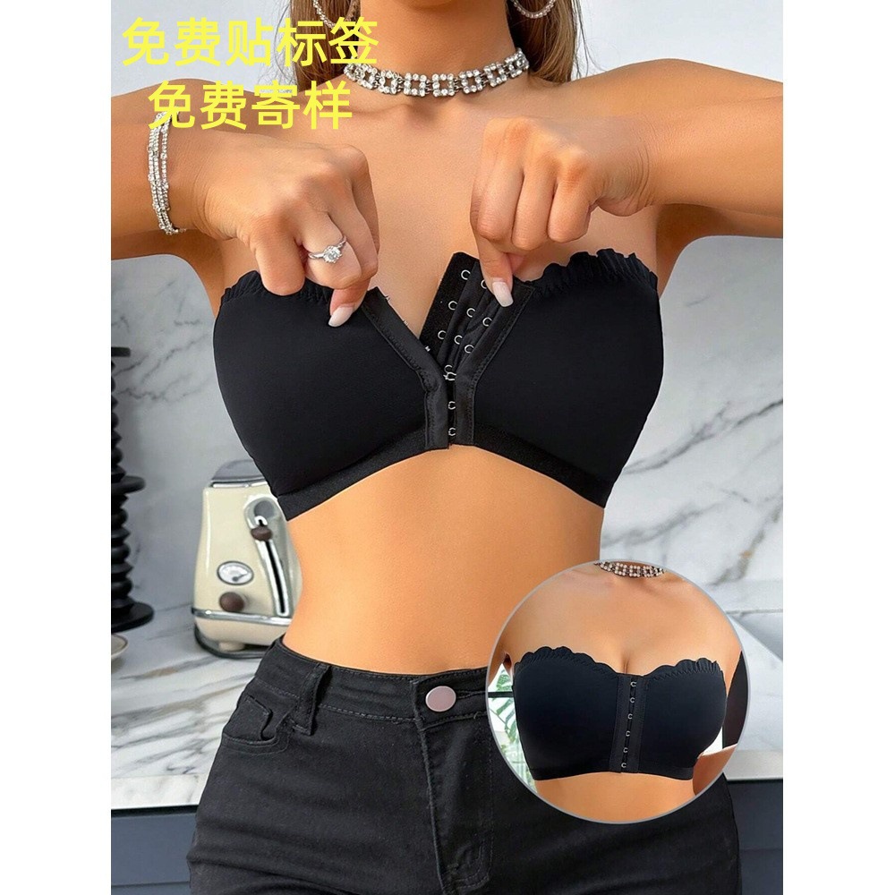 Nuevo estilo europeo y americano con diseño de múltiples botones en el pecho, top de tubo con botones delanteros, sin costuras y cómodo, fácil de usar