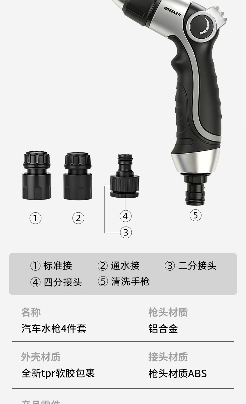 Green Forest High-Pressure Car Wash Water Gun for Home Use, Window and Yard Cleaning, Telescopic Hose, Connects to Tap Water, Powerful Pressure-Boosting Nozzle