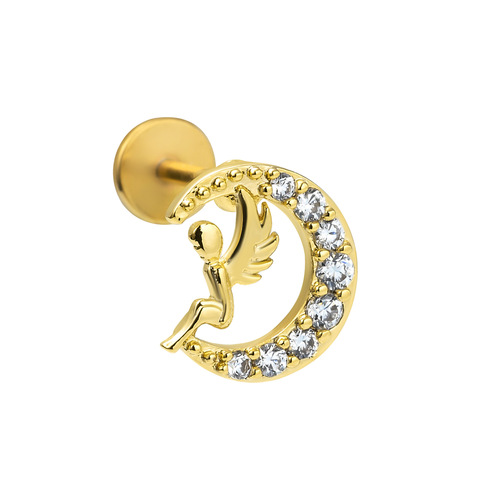 European and American cross-border e-commerce piercing jewelry, flat-bottomed lip nails, exquisite copper-plated gold-plated micro-zirconia geometric ear bone nails