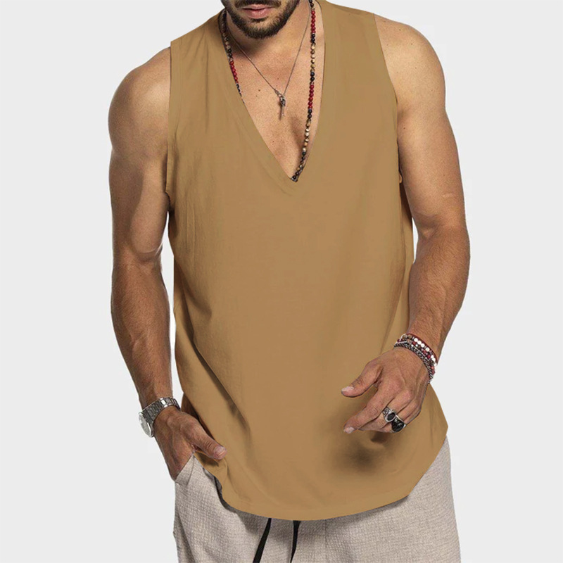 Camiseta sin Mangas Casual de Color Sólido para Hombre de Algodón para Verano