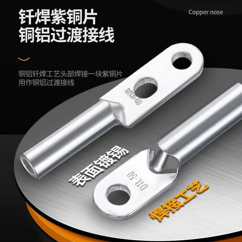 DTLQ钎焊铜鼻子双孔接线端子铜铝接线鼻紫铜镀锡240/95/70/50/35