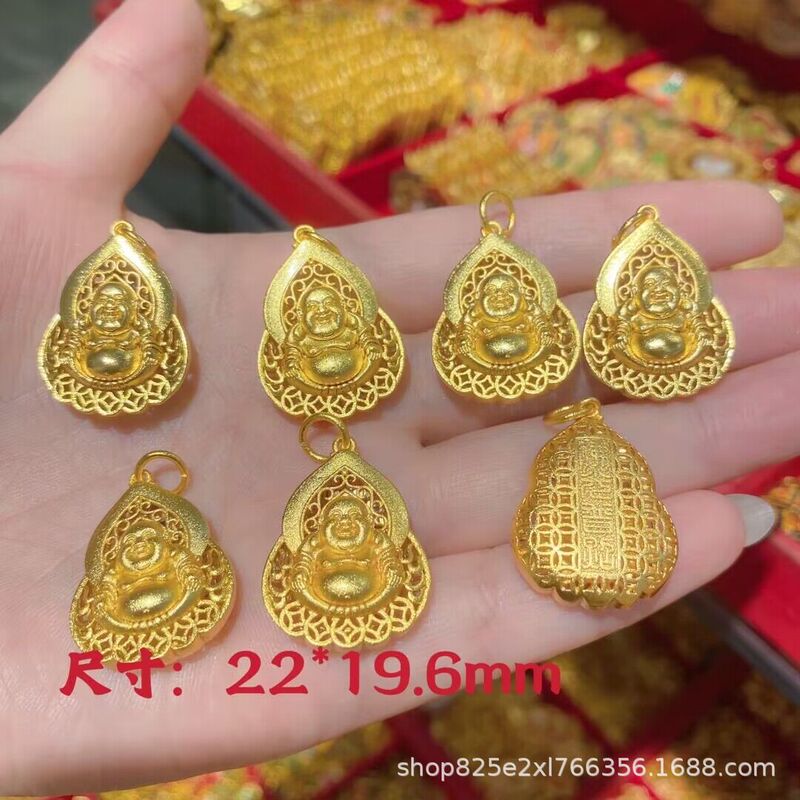 Gold Buddha pendant Maitreya smiling face Buddha necklace clavicle chain sweater chain pendant accessories diy jewelry pendant