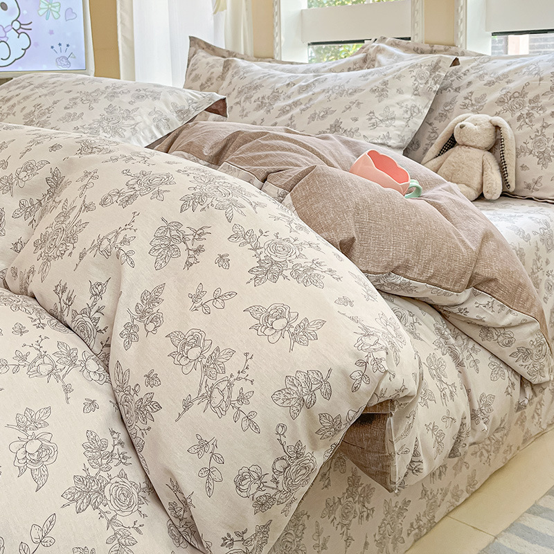 Cama de algodón de cuatro piezas 100 funda de edredón de algodón sábana dormitorio de tres piezas ropa de cama nueva 2025