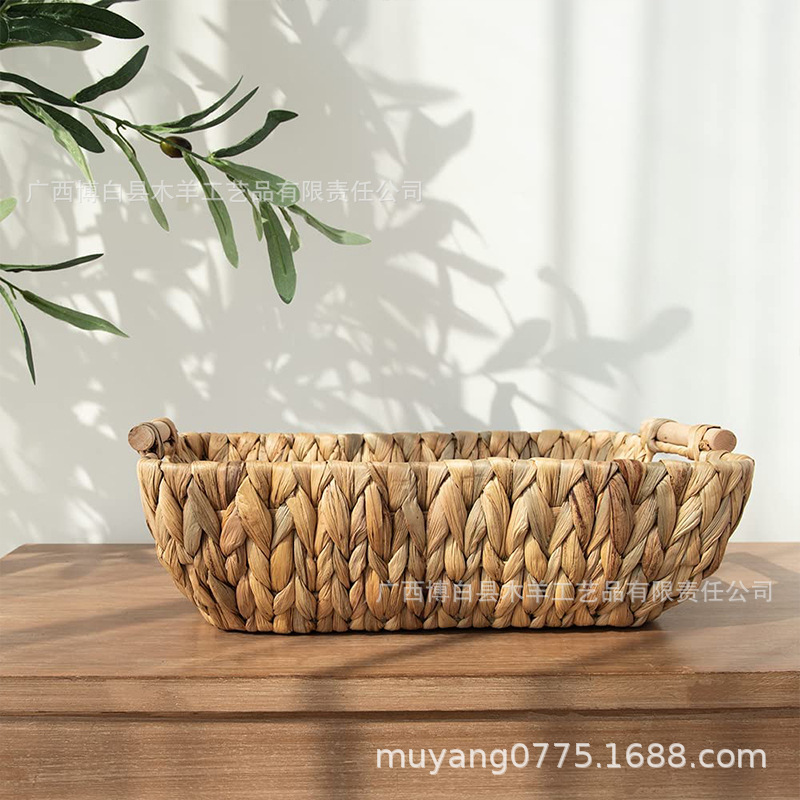 Cesta de almacenamiento tejida mesa de café escritorio Marco de artículos diversos paja merienda almacenamiento plato de fruta organización cesta de almacenamiento de ratán