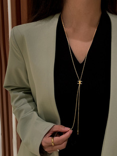 Arc de Triomphe long drawable gold tassel necklace women's high-end design sense niche light luxury high-end sweater chain