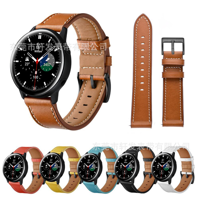 For Samsung Galaxy Watch 4 Classic Strap Head Layer Genuine Leather Cowhide Watch Strap Car Strap