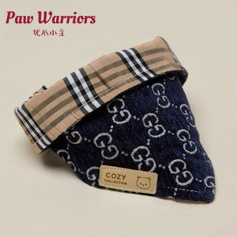 Pet Saliva Scarf Double-Layer Thick Weibo Triangle Scarf Puppy Teddy Corgi Bichon Double-Sided Autumn and Winter Pure Cotton