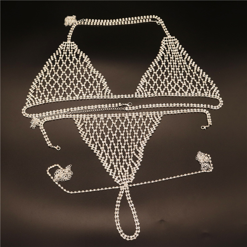 Transfronterizo nueva cadena del cuerpo exagerada rhinestone bikini sujetador ropa interior traje sexy discoteca estilo cuerpo cadena