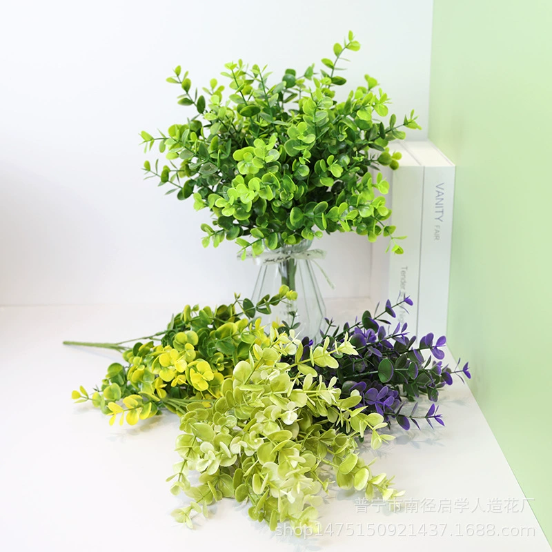 Имитация зеленого растения Большой эвкалипт Цветочный пучок Стол Цветок Кровать Цветок Организация Украшения Пластиковый Поддельный Цветок Растение Настенный Материал Каштан