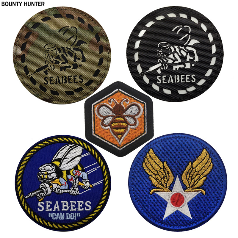 跨境货源现货seabees海蜂突击队反光魔术贴IR徽章蜜蜂美陆航空战