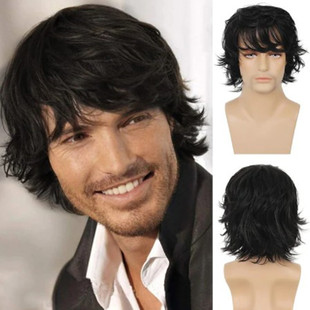 Hot new European and American men's hair medium long men's curly hair long men's hair fashion fluffy men's curly hair factory in stock