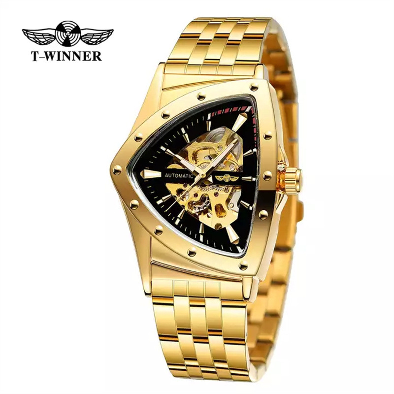 Ganador estilo europeo y americano de los hombres de moda casual hueco triángulo reloj cabeza reloj mecánico automático generación