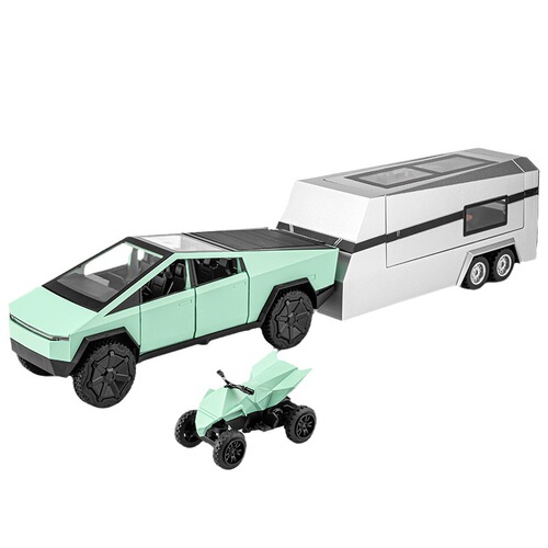 Chezhi alloy car model 1:32 Tesla pickup trailer RV sound and light pull back toy car music model ornaments